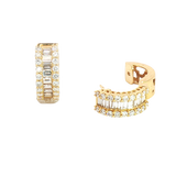 Classic & Contemporary 18K White Gold 1.58  Carats Baguette & Round Diamond Huggie Earrings