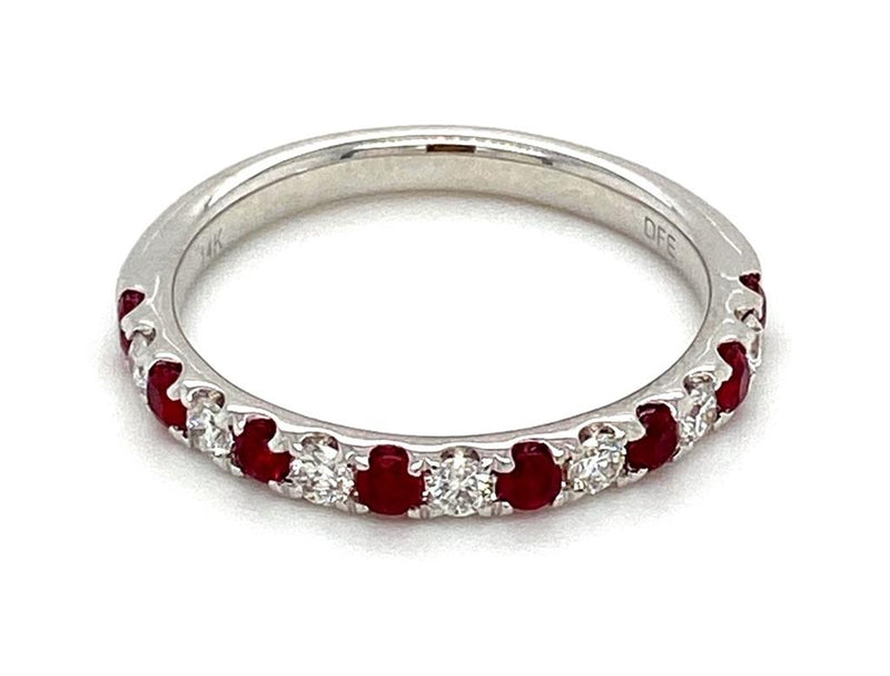 Bold & Elegant 14K Gold White Stackable Color Stone Fashion Bands - Alternating Stackable Band Ruby 0.48 Carats & Diamonds 0.28 Carats