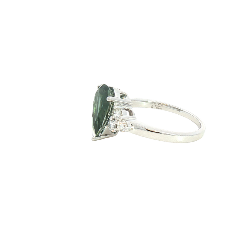 Bold & Elegant 18K White Gold Pear Cut 2.61 Carats Green Tourmaline & 0.39 Carats Diamond Ring