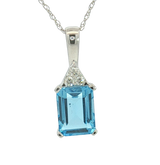 Vibrant Colored Stone Necklaces 14K White Gold 1.85 Carats Blue Topaz & 0.05 Carats Diamond Necklace - 18 Inch