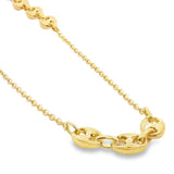Elegant & Durable Designs 18K Yellow Gold Flat Cable Link & Puffy Mariner Link Station Necklace - 27 Inch