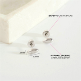Sterling Silver Football Screw Back Earrings