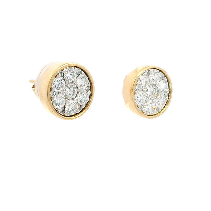 Classic & Contemporary 18K Yellow Gold 0.99 Carats Diamond Bezel Stud Earrings