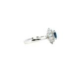 Bold & Elegant 18K White Gold Oval Cut 1.49 Carat Blue Sapphire & Round 0.73 Carat Diamond Double Halo Ring