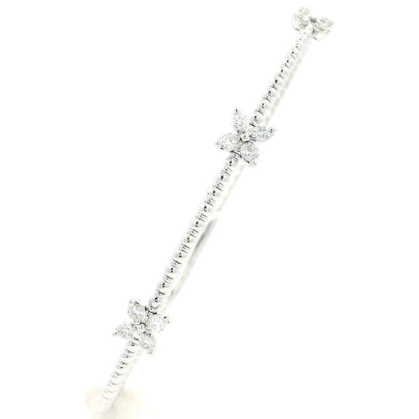 Sophisticated & Timeless Diamond Bracelets 14K Gold White & Titanium Beaded Diamond Bangle Bracelet - 0.38 CTW, Size 6.75 Inch