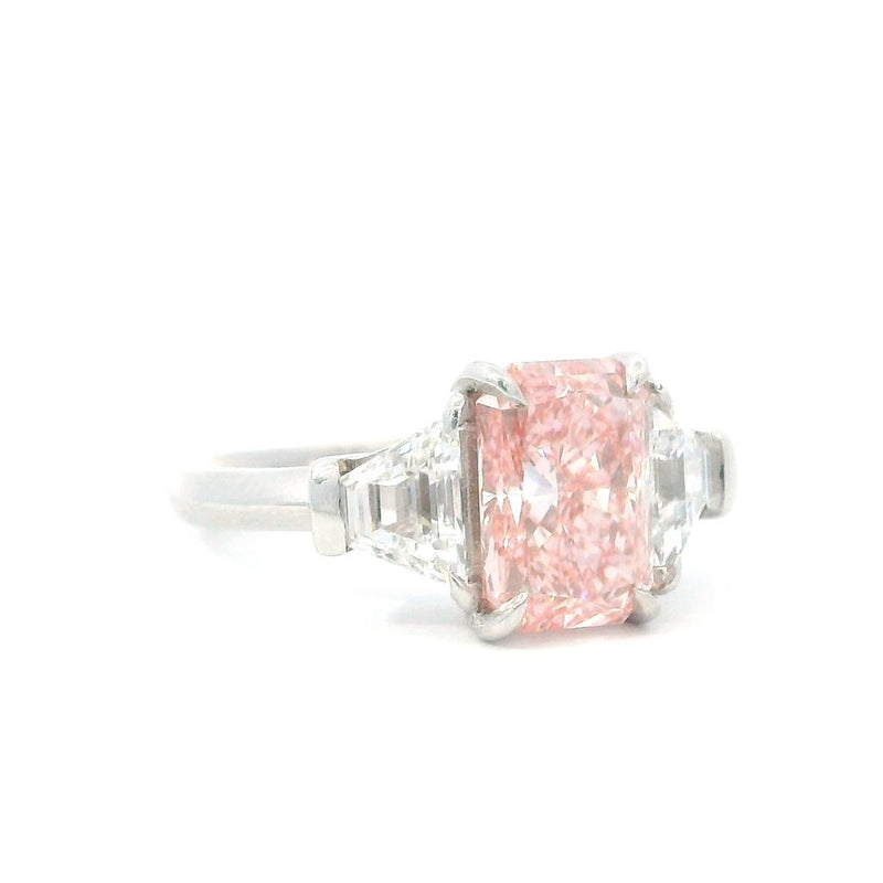 Lab Grown Diamond Engagement Rings 14K Gold White Three Stone Radiant & Trapezoid Fancy Vivid Pink Diamond Engagement ring - 3.7 CTW Diamond