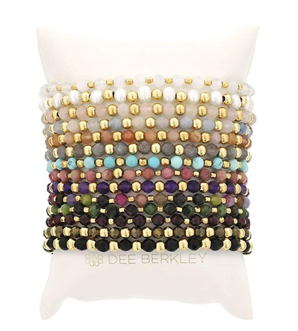 Elegant & Eye Catching  Green Cubic Zirconia& Yellow Gold Filled Bead Bracelet - 7.5 Inch