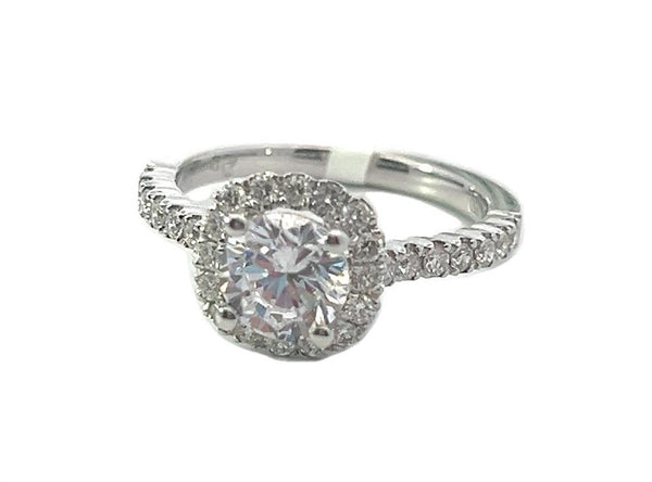 White 18 Karat Gold 0.47 Carats Round Diamond Halo Semi-Mount Engagement Ring