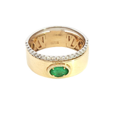 Bold & Elegant 14K Yellow & White Gold 0.22 Carats Emerald & 0.234 Carats Diamond Ring