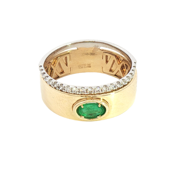 Bold & Elegant 14K Yellow & White Gold 0.22 Carats Emerald & 0.234 Carats Diamond Ring