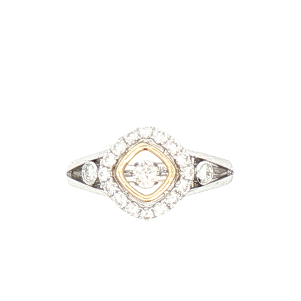 Elegant & Trendy 14K White & Yelow Gold 0.61 Carats Diamond Halo Ring