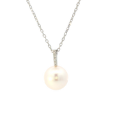Elegant Pearl Necklaces & Pendants 14K White Gold 8 - 8.5 MM Akoya Cultured Pearl & 0.02 Carats Diamond Necklce - 18 Inch