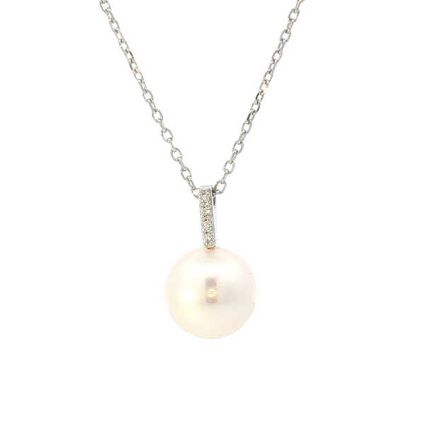 Elegant Pearl Necklaces & Pendants 14K White Gold 8 - 8.5 MM Akoya Cultured Pearl & 0.02 Carats Diamond Necklce - 18 Inch