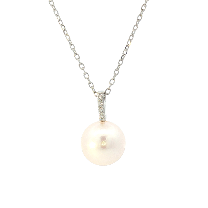 Elegant Pearl Necklaces & Pendants 14K White Gold 8 - 8.5 MM Akoya Cultured Pearl & 0.02 Carats Diamond Necklce - 18 Inch