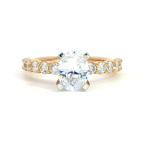 MPJ Exclusive Diamond Mountings 14K Gold Two-Toned Diamond Accented Oval 1.50 Carats, 8x6 MM Engagement Ring - 0.66 Carats Accent Diamonds