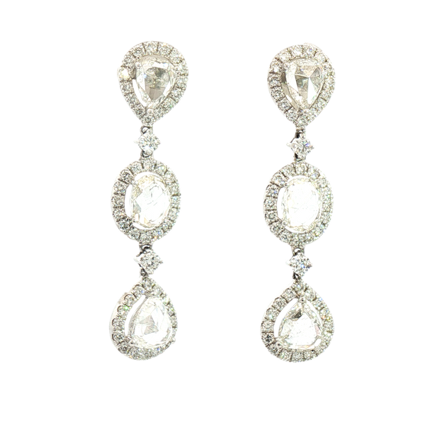Classic & Contemporary 18K White Gold 4.24 Carats Rose Cut Diamond Dangle Earrings