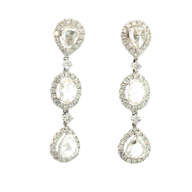 Classic & Contemporary 18K White Gold 4.24 Carats Rose Cut Diamond Dangle Earrings
