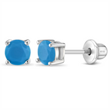 Sterling Silver December Birthstone Turquoise CZ Earrings For Children