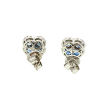 Vibrant Color Stone 18K White Gold Floral Inspired 1.85 Carats Blue Sapphire & 0.22 Carats Diamond Halo Earrings