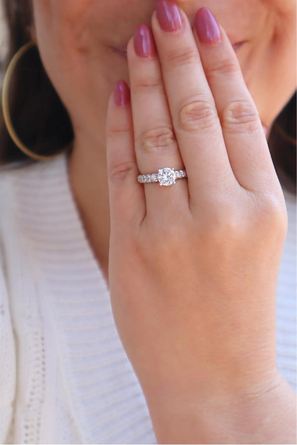 Elegant Diamond Mountings 14K Gold White Diamond Accented Round Engagement Ring - 0.65 Carats Accent Diamonds