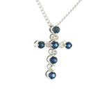 Vibrant 14K White Gold 0.508 Carats Blue Sapphire & 0.208 Carats Diamond Cross Pendant