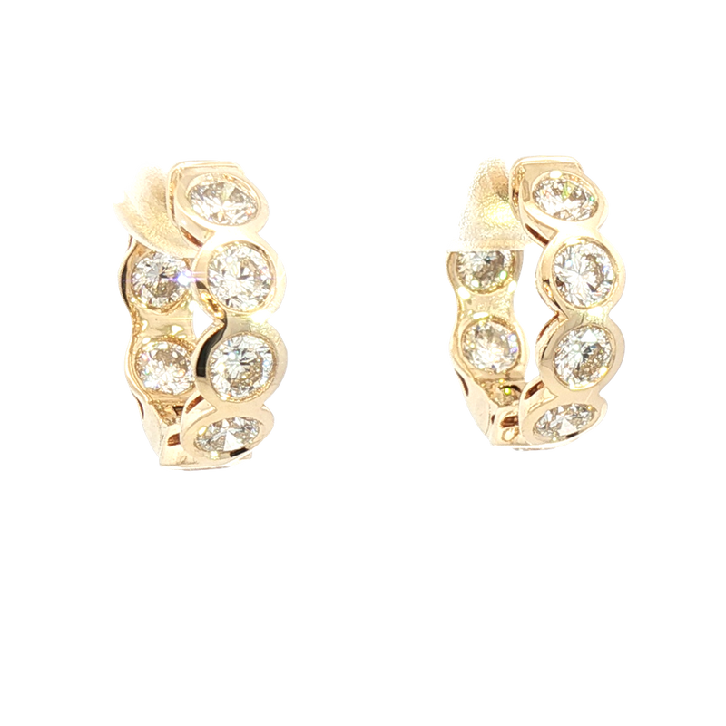 Classic & Contemporary 14K Yellow Gold 1.92 Carats Lab-Grown Bezel Set Diamond Huggie Earrings