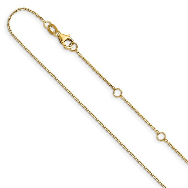 Elegant & Durable Designs 10K Gold Yellow 0.95mm Diamond Cut Round Cable Link Chain, 18 Inch Adjustable