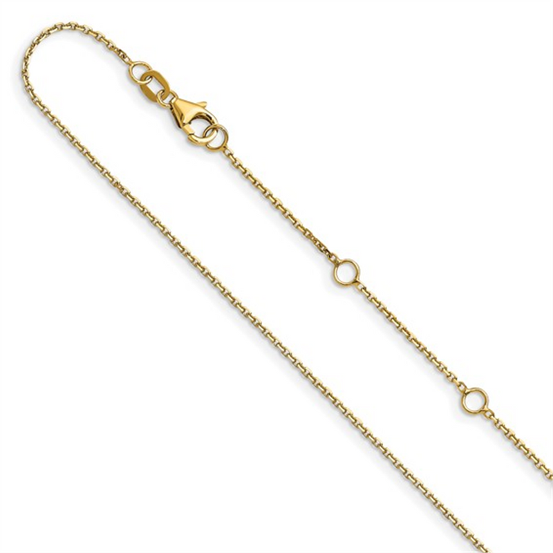Elegant & Durable Designs 10K Gold Yellow 0.95mm Diamond Cut Round Cable Link Chain, 18 Inch Adjustable