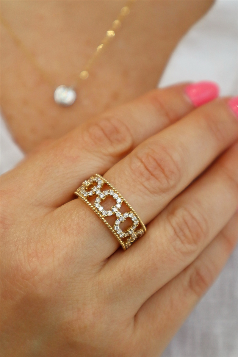 Contemporary Diamond Fashion Bands & Rings 14K Yellow Gold Open Link Diamond Accented 8.5mm Fashion Band, 0.55 Carats