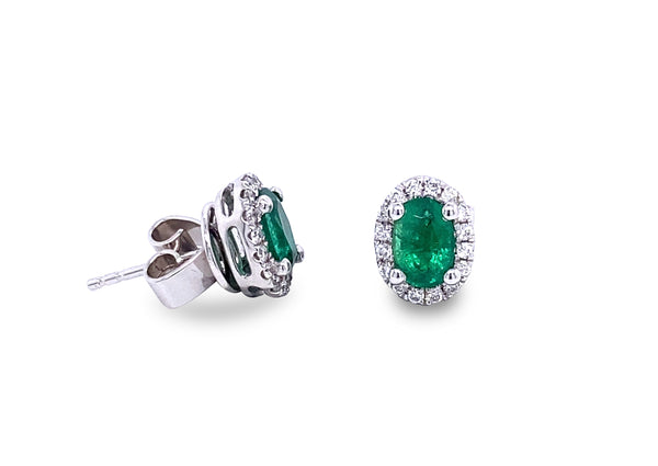 White 18 Karat Gold 1.00 Carats Emerald & 0.20 Carats Diamond Halo Stud Earrings