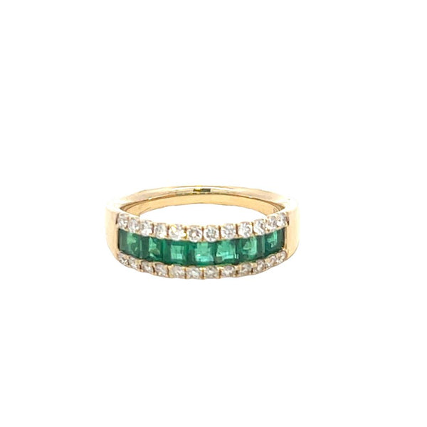 Bold & Elegant 14K Gold Yellow Stackable 0.99 Carats Emerald & 0.44 Carats Diamond Fashion Band