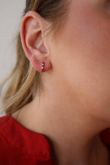 Vibrant Color Stone 14K Yellow Gold 0.15 Carats Ruby & 0.10 Carats Diamond Hoop Earrings