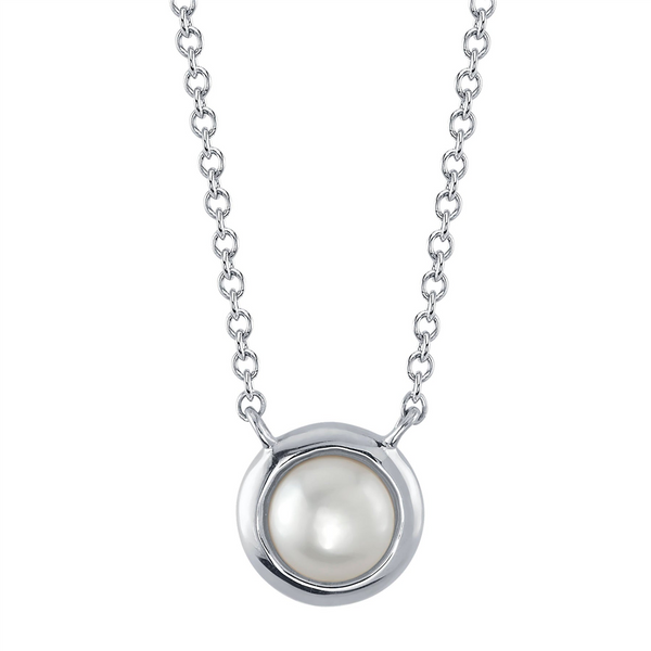 Elegant Pearl Necklaces & Pendants 14K White Gold Bezel Set 4.8-5.0MM Pearl Necklce - 18 Inch
