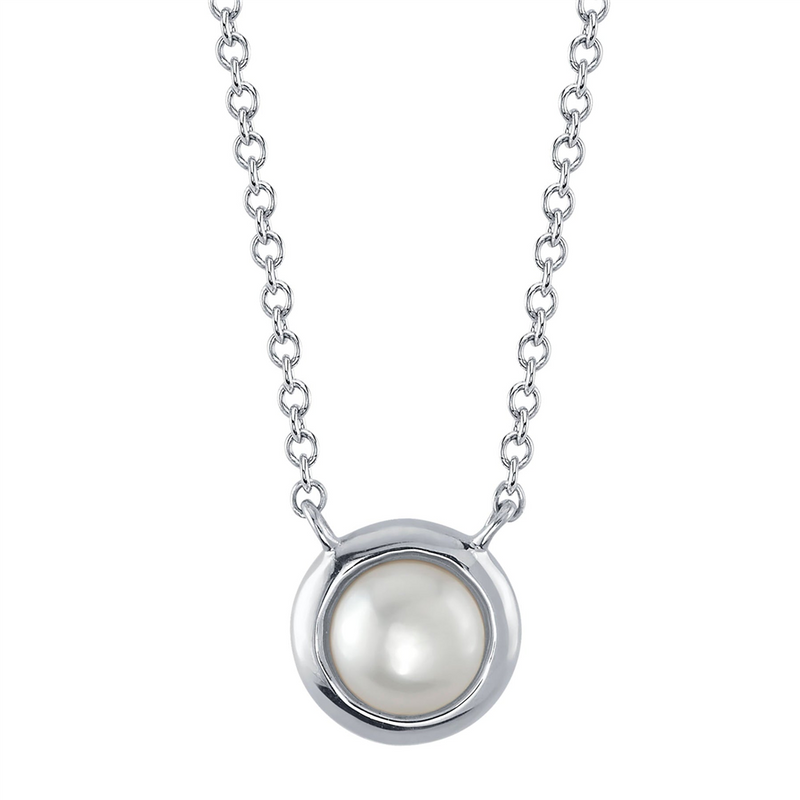 Elegant Pearl Necklaces & Pendants 14K White Gold Bezel Set 4.8-5.0MM Pearl Necklce - 18 Inch
