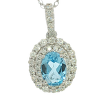 Vibrant Colored Stone Necklaces 14K White Gold 0.85 Carats Blue Topaz & 0.39 Carats Diamond Double Halo Necklace - 18 Inch