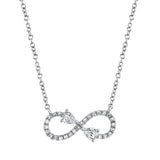 Elegant Diamond Necklaces 14K White Gold 0.22 Carats Pear & Round Diamond Infinity Necklace - 18 Inch