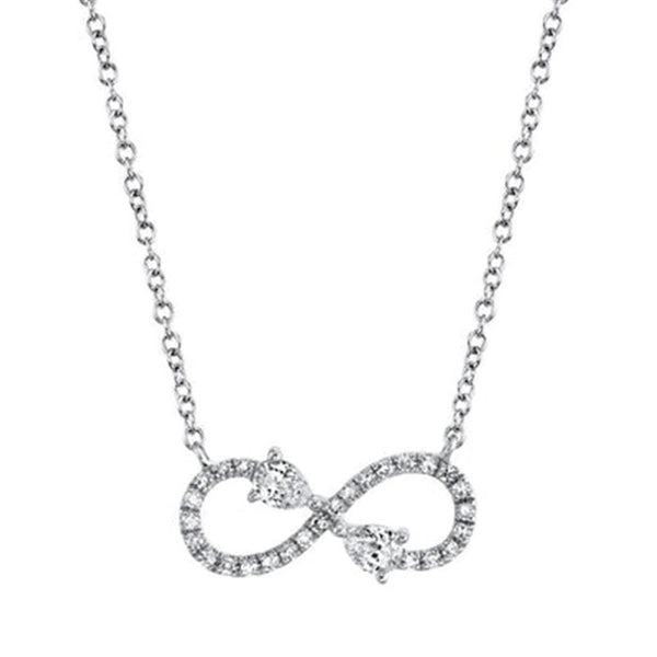 Elegant Diamond Necklaces 14K White Gold 0.22 Carats Pear & Round Diamond Infinity Necklace - 18 Inch