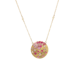 Vibrant Colored Stone Necklaces 14K Yellow Gold 1.16 Carats Pink Sapphire & 0.11 Carats Diamond Necklace, 18 Inch