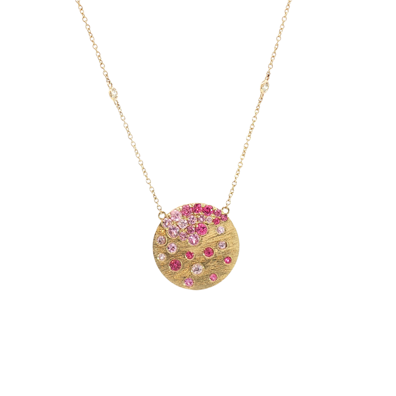 Vibrant Colored Stone Necklaces 14K Yellow Gold 1.16 Carats Pink Sapphire & 0.11 Carats Diamond Necklace, 18 Inch