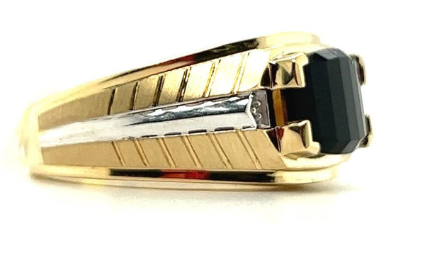 Two-Toned 10 Karat Gold Onyx & Diamond Ring