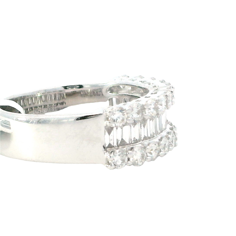 Elegant Diamond Bands 18K White Gold Baguette & Round 1.45 Carats Diamond Band