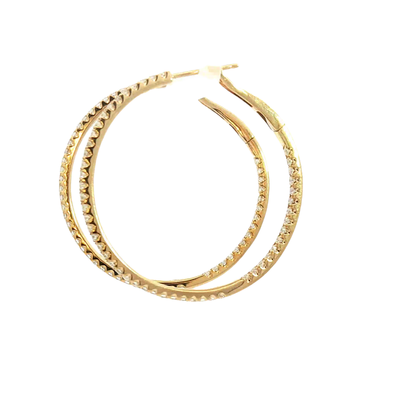 Classic & Contemporary 18K Yellow Gold Inside Out 1.09 Carats Diamond Large Hoop Earrings