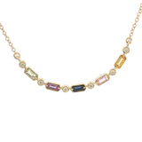 Vibrant Colored Stone Necklaces 14K Yellow Gold 0.35 Carats Multi Colored Sapphire & 0.05 Carats Diamonds Curved Bar Necklace, 18 Inch