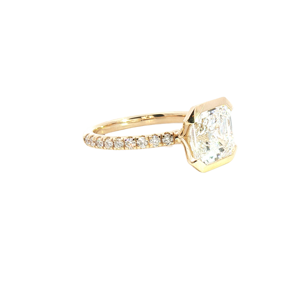 14K Yellow Gold Lab Grown 3.41 Carats Diamond Half Bezel Engagement Ring
