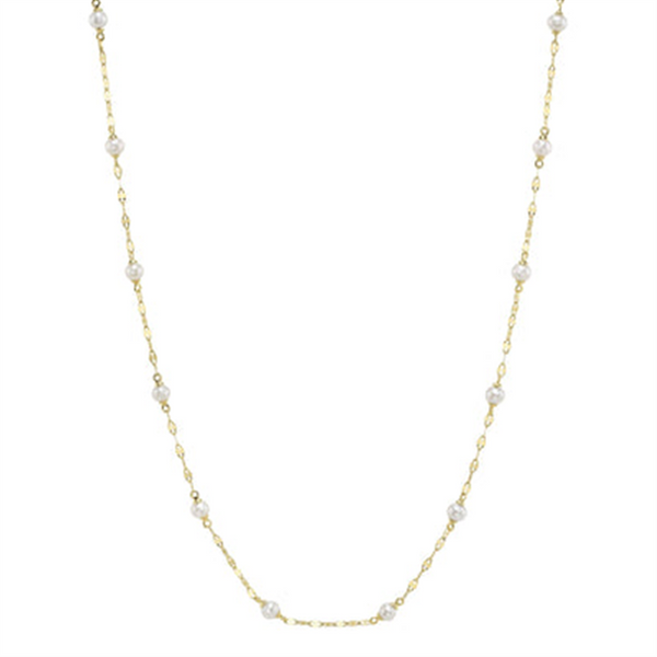 Elegant Pearl Necklaces & Pendants 14K Gold Yellow 3.0 -3.5 MM Pearl SparkleNecklace - 17.5 Inch