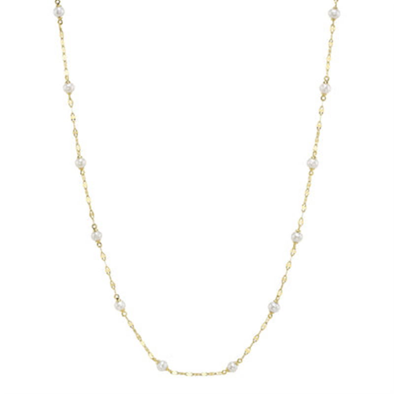 Elegant Pearl Necklaces & Pendants 14K Gold Yellow 3.0 -3.5 MM Pearl SparkleNecklace - 17.5 Inch