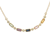 Vibrant Colored Stone Necklaces 14K Yellow Gold 0.35 Carats Multi Colored Sapphire & 0.05 Carats Diamonds Curved Bar Necklace, 18 Inch