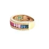 Bold & Elegant 14K Yellow Gold Baguette 2.17 Carats Rainbow Sapphires & 0.26 Carats Diamond Band