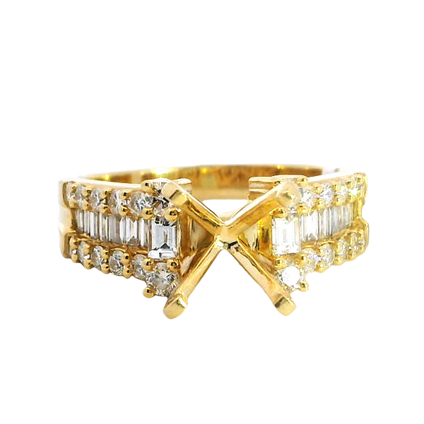 Elegant Diamond Mountings 18K Gold Yellow Round 2.0 Carats Setting -  0.77 Carats Baguette & Round Diamonds