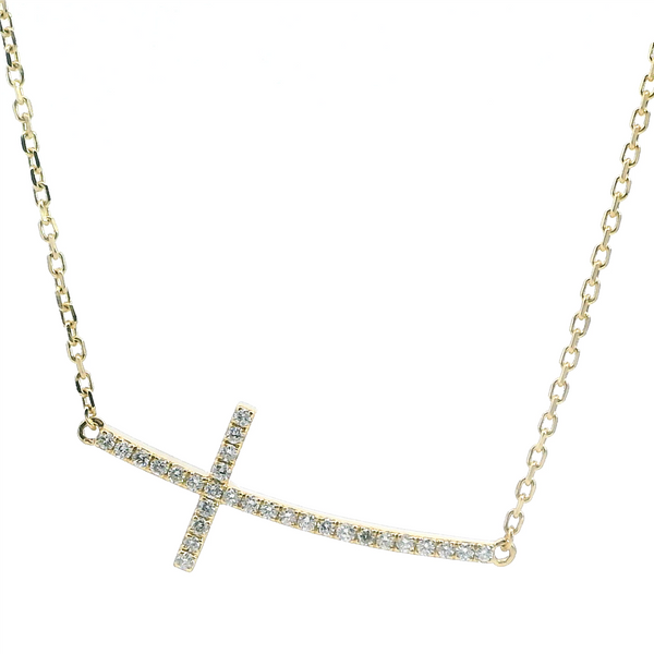 Elegant Diamond Necklaces 18K Yellow Gold 0.24 Carats Diamond Cross Necklace - 18 Inch